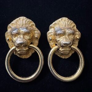 Pauline Rader Gold Lion Head Door Knocker Earrings